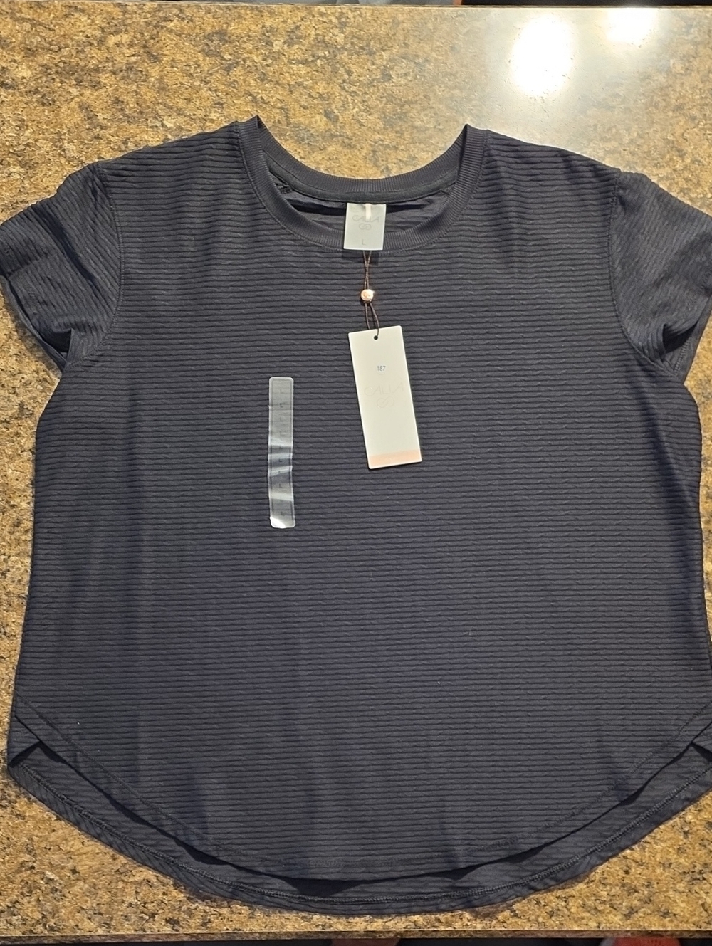 Calia Black Ribbed Short-Sleeve Crew Tee Size Large